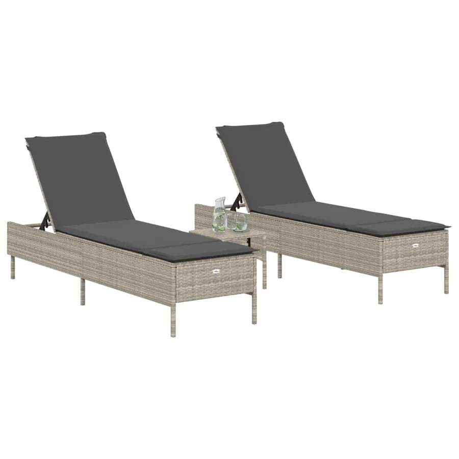 Chaises longues avec coussins lot de 2 gris résine tressée - 3