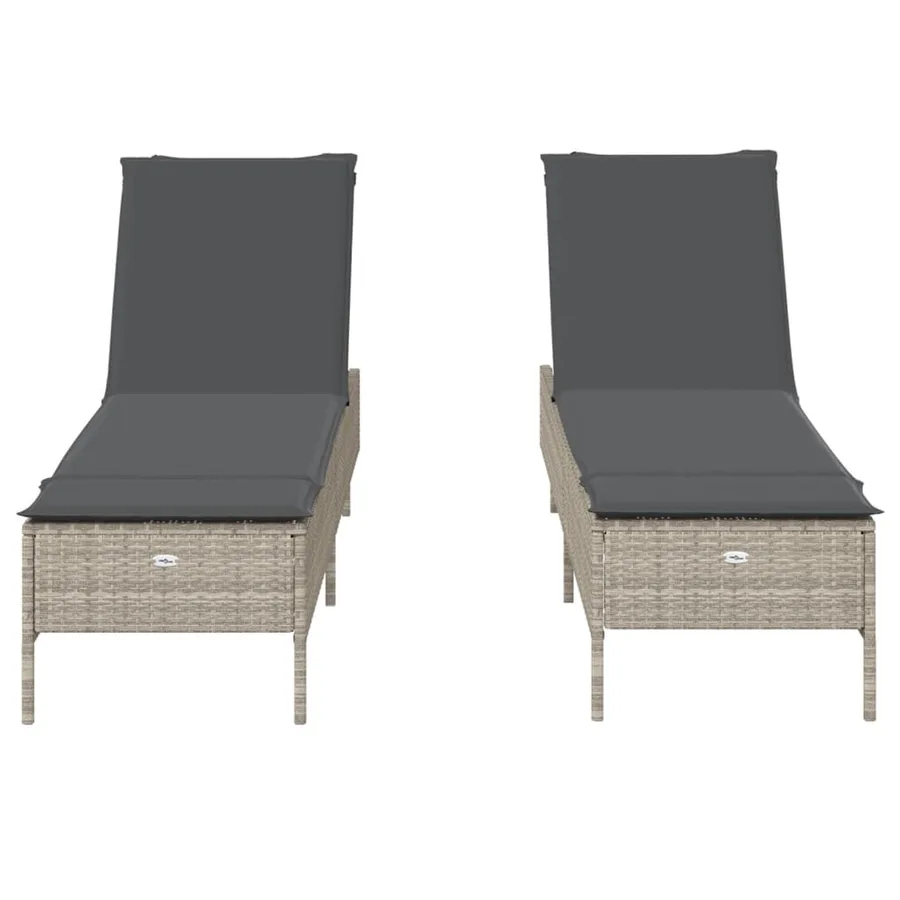 Chaises longues avec coussins lot de 2 gris résine tressée - 5