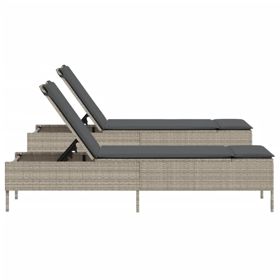 Chaises longues avec coussins lot de 2 gris résine tressée - 6