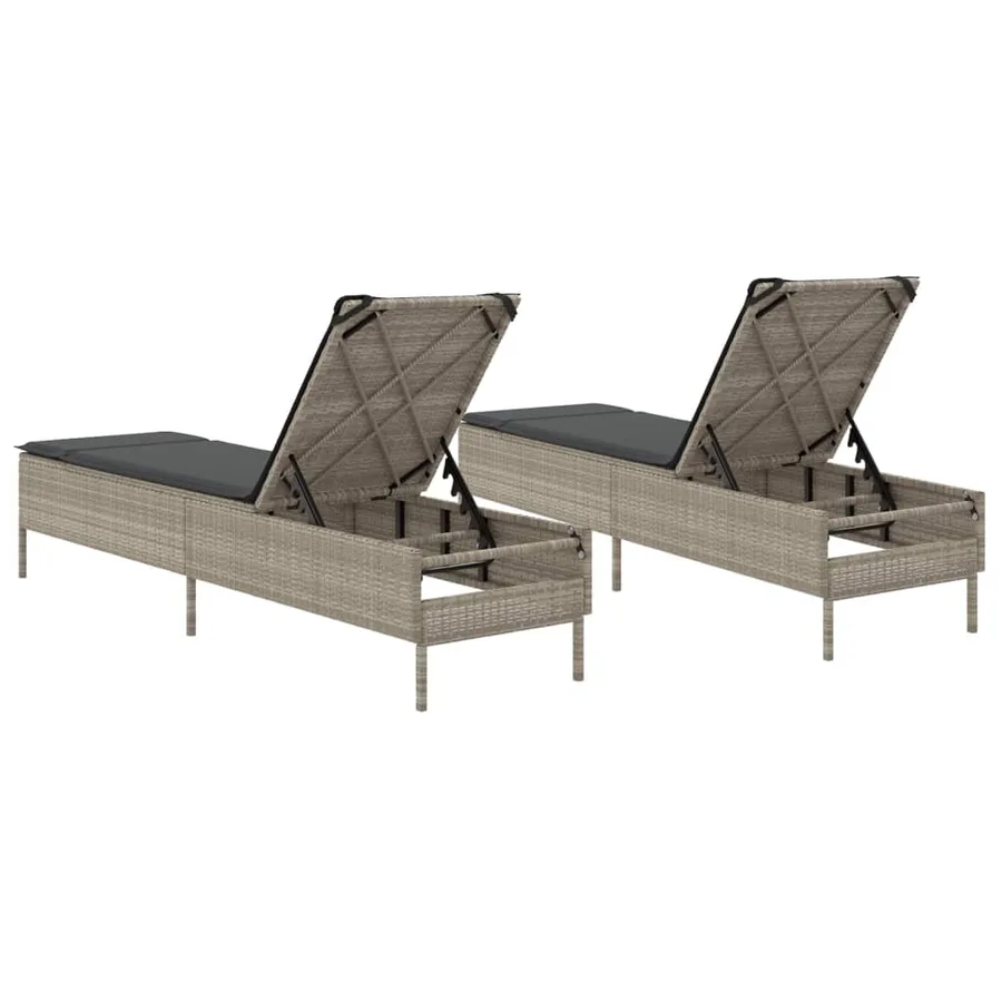 Chaises longues avec coussins lot de 2 gris résine tressée - 7