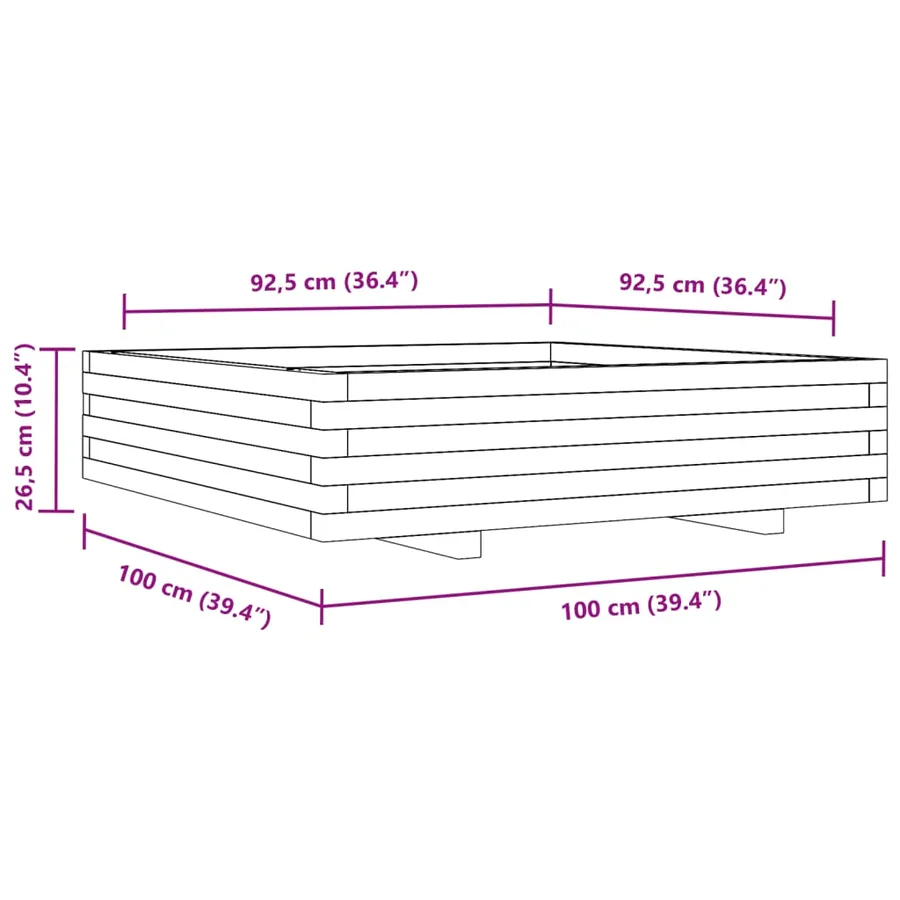 Jardinière 100x100x26,5 cm bois de pin massif - 10