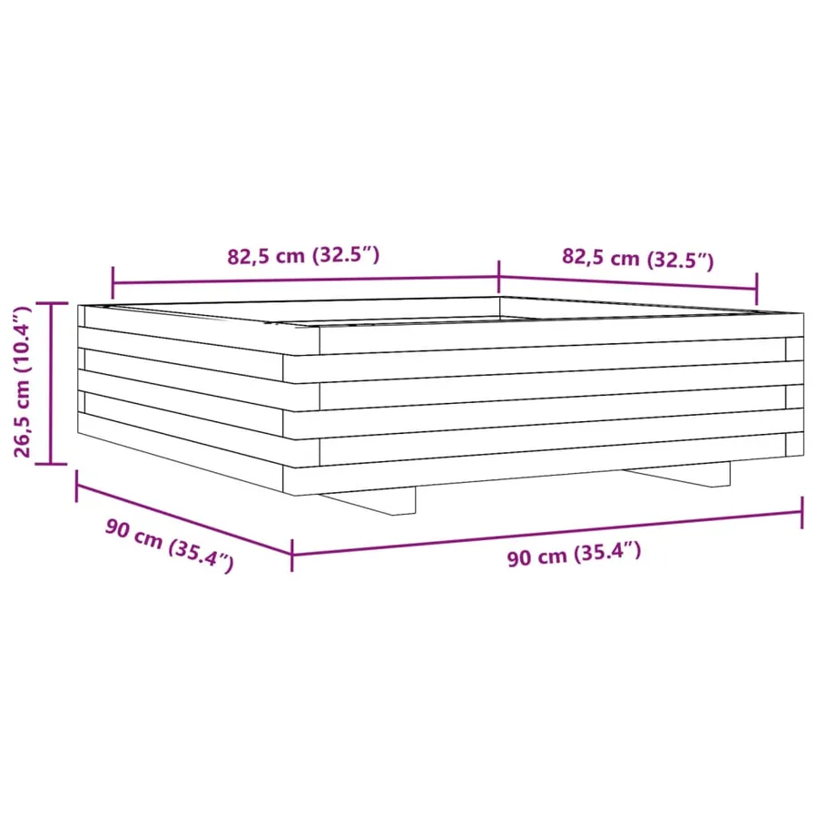 Jardinière 90x90x26,5 cm bois de pin massif - 10