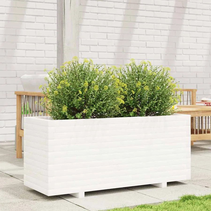 Jardinière blanc 110x40x49,5 cm bois de pin massif - 3
