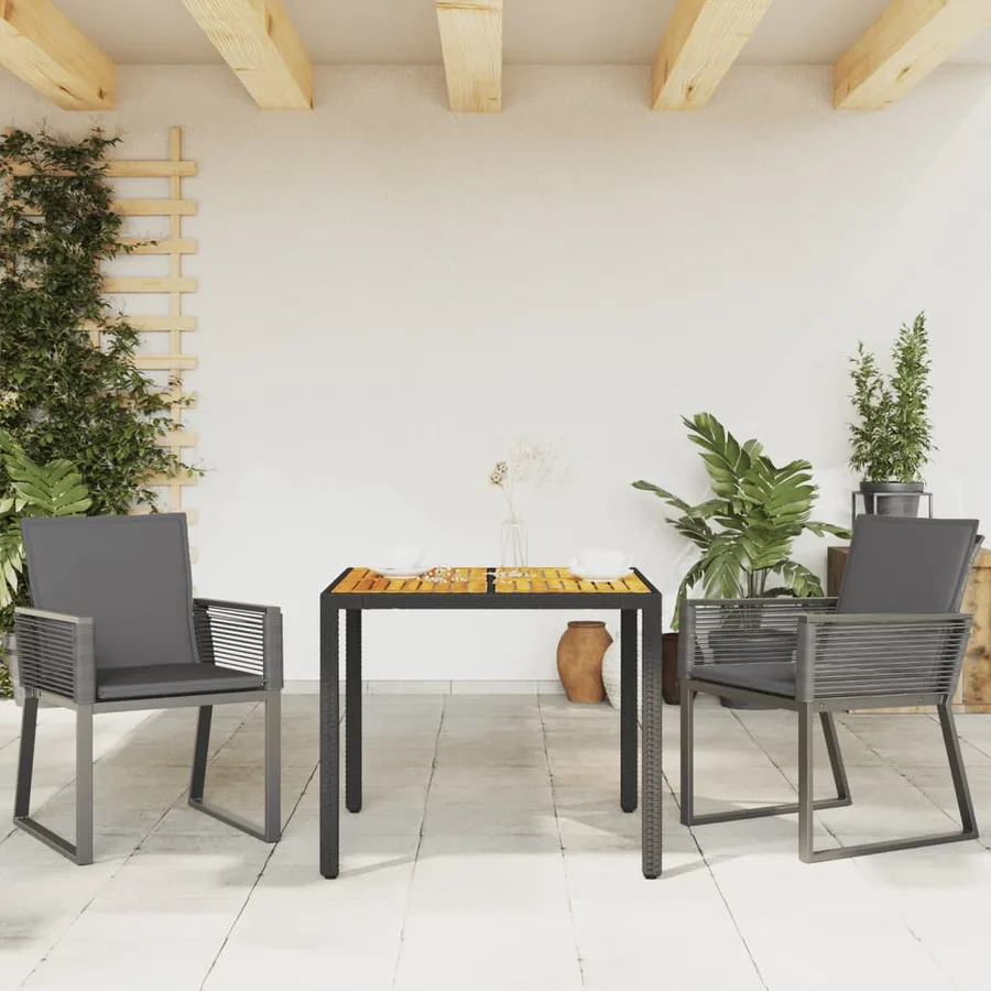 Chaises de jardin avec coussins lot de 2 noir résine tressée - 3