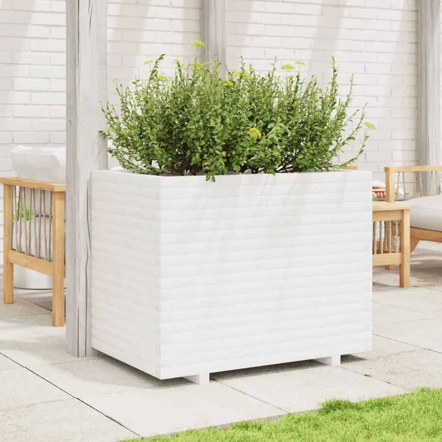 Jardinière blanc 90x60x72 cm bois de pin massif - 3