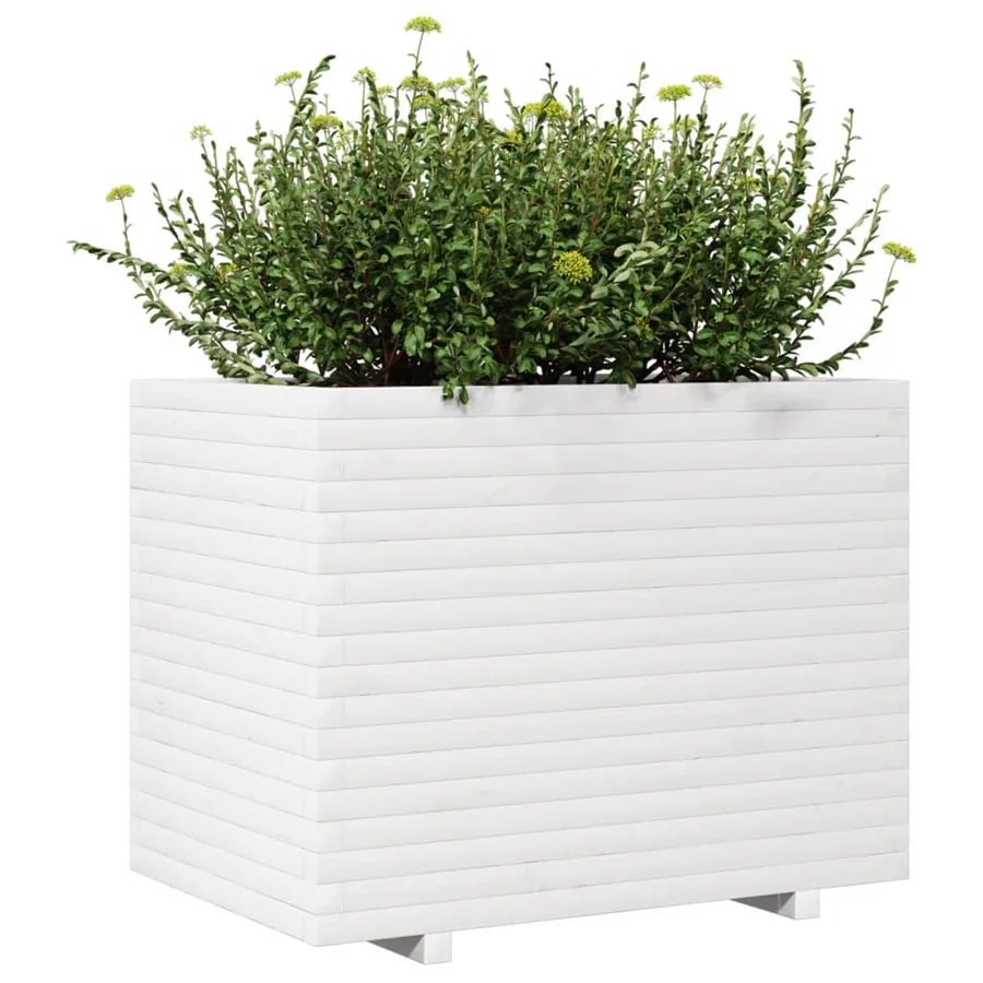 Jardinière blanc 90x60x72 cm bois de pin massif - 4