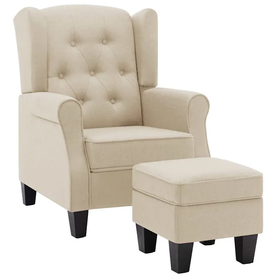 Fauteuil avec repose-pied Crème Tissu - 2