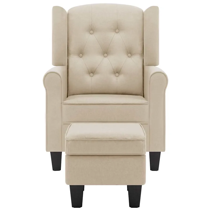 Fauteuil avec repose-pied Crème Tissu - 3