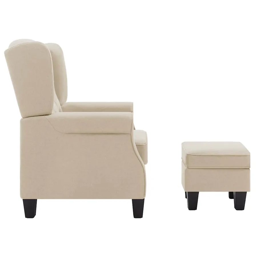 Fauteuil avec repose-pied Crème Tissu - 4