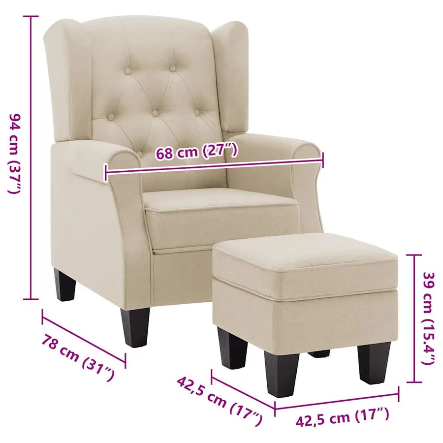 Fauteuil avec repose-pied Crème Tissu - 8
