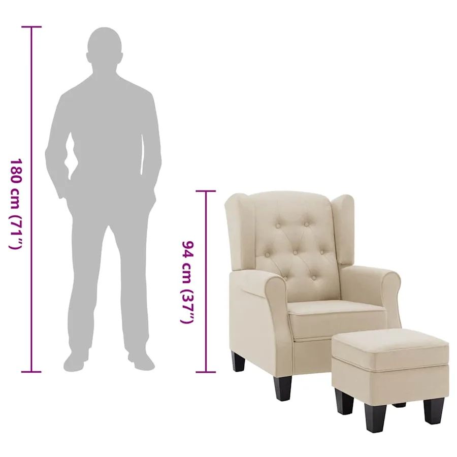 Fauteuil avec repose-pied Crème Tissu - 9