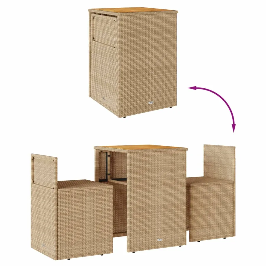 Ensemble de bistro 3 pcs avec coussins beige résine tressée - 8