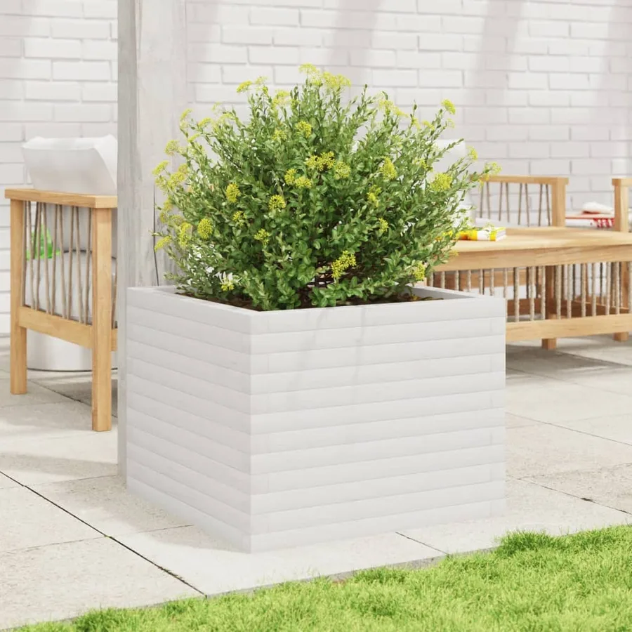 Jardinière blanc 60x60x45,5 cm bois de pin massif - 3