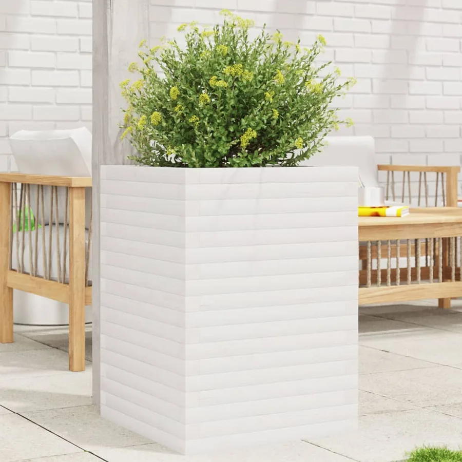Jardinière blanc 50x50x68,5 cm bois de pin massif - 3