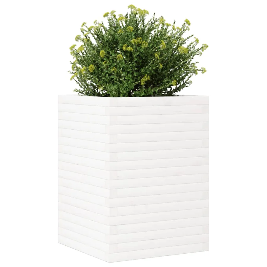 Jardinière blanc 50x50x68,5 cm bois de pin massif - 4