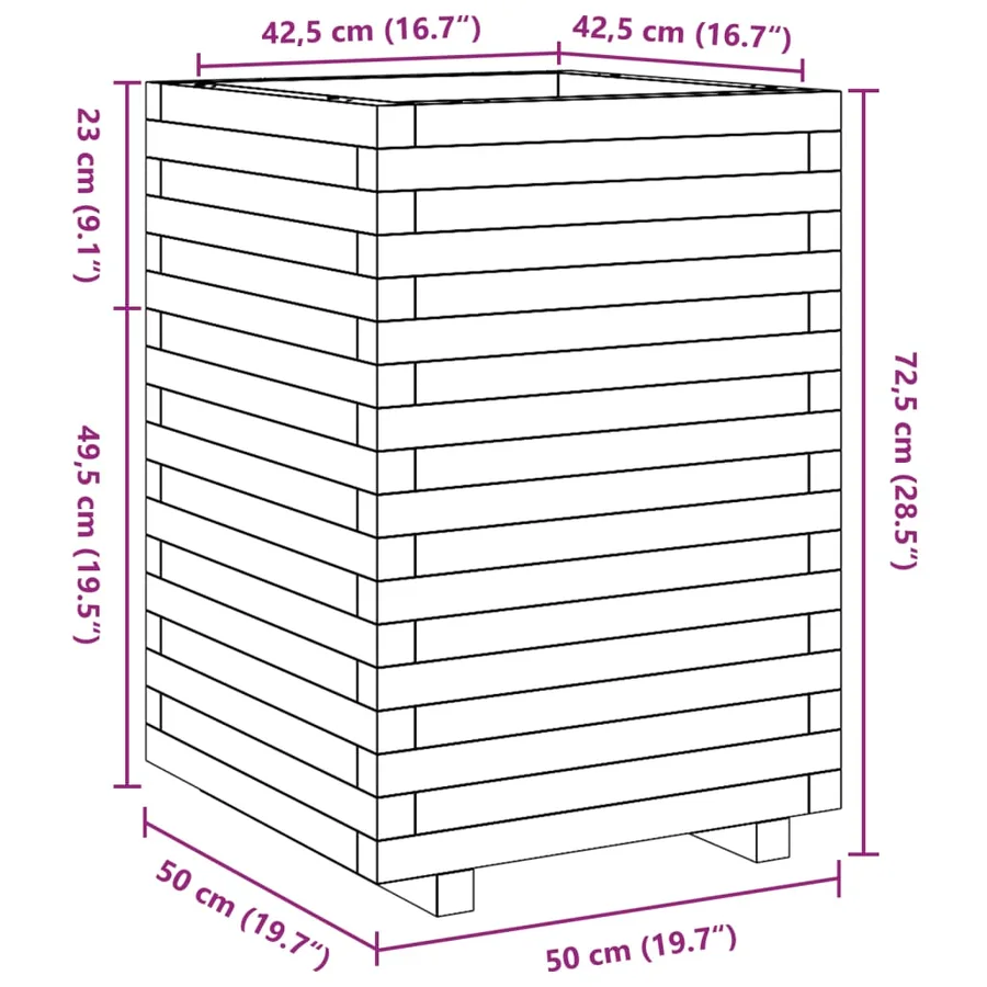 Jardinière cire marron 50x50x72,5 cm bois de pin massif - 10