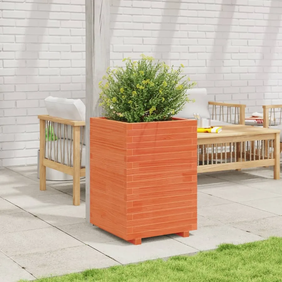 Jardinière cire marron 50x50x72,5 cm bois de pin massif - 3
