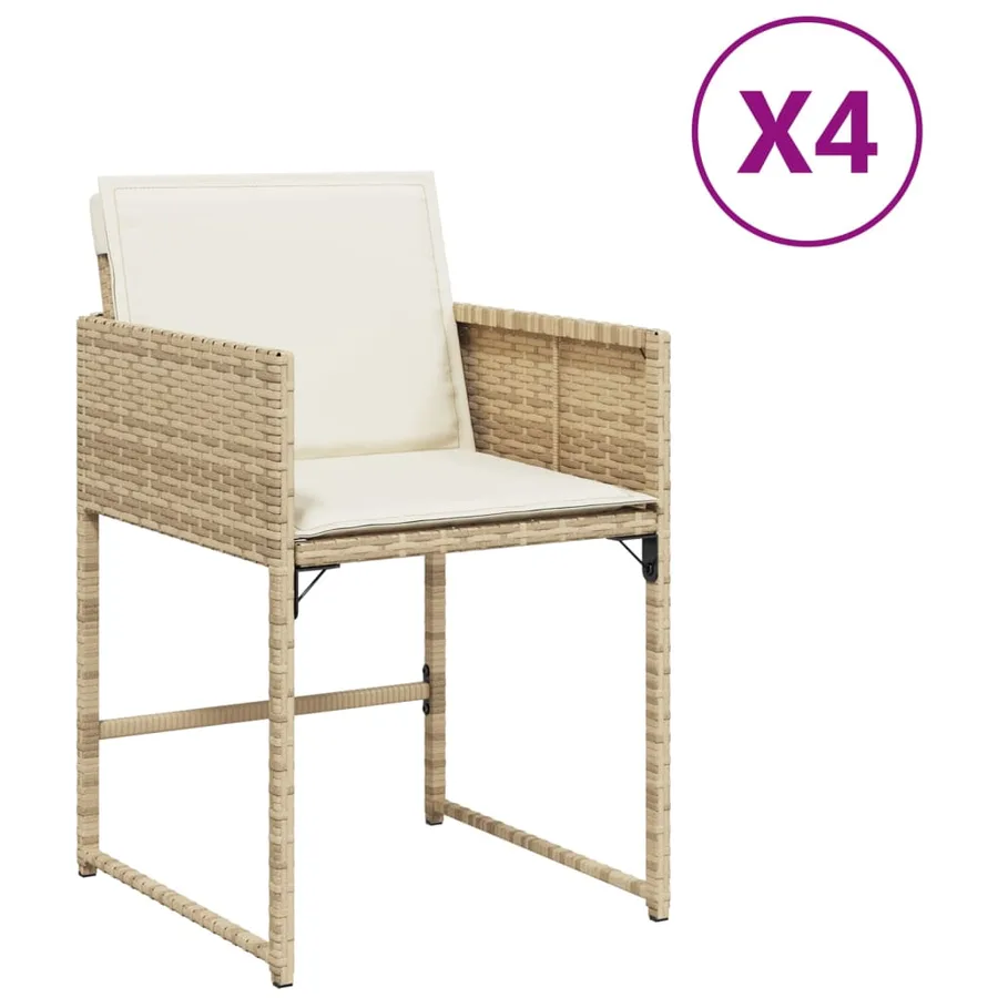 Chaises de jardin avec coussins lot de 4 beige résine tressée - 2