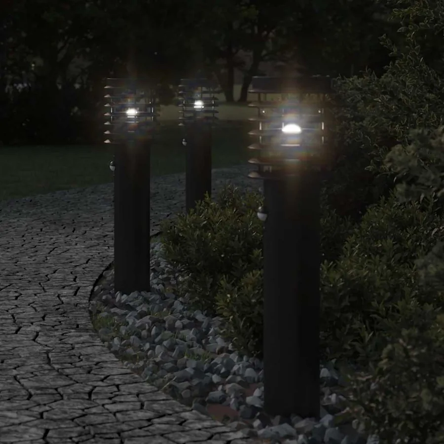 Lampadaires d'extérieur et capteurs 3 pcs noir acier inoxydable