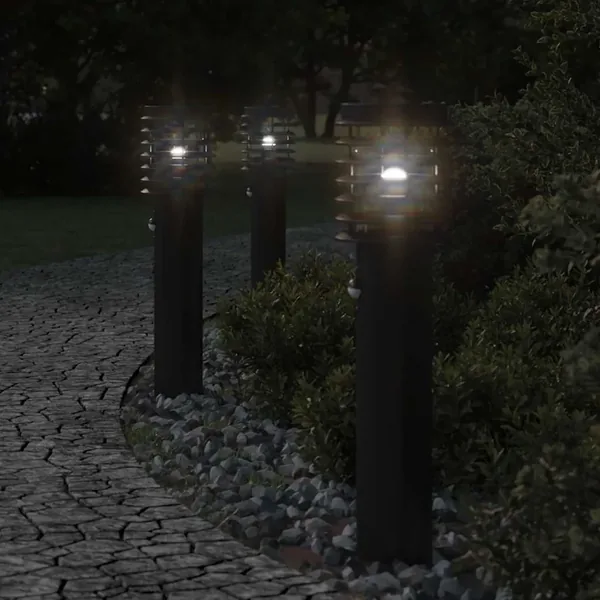 Lampadaires d'extérieur et capteurs 3 pcs noir acier inoxydable