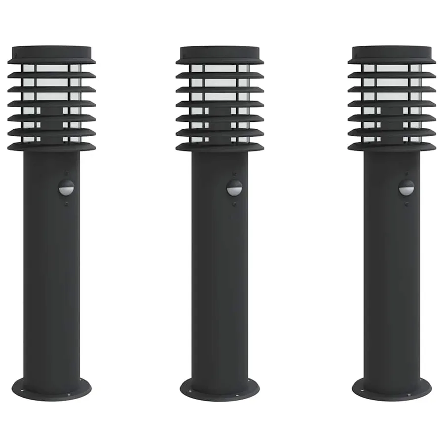 Lampadaires d'extérieur et capteurs 3 pcs noir acier inoxydable - 2