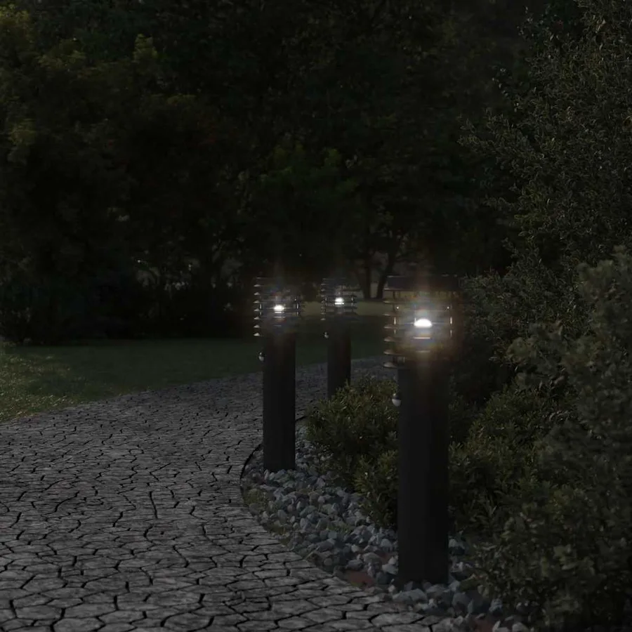 Lampadaires d'extérieur et capteurs 3 pcs noir acier inoxydable - 3