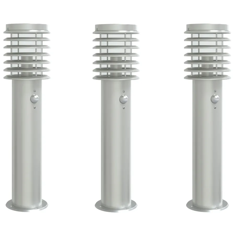 Lampadaires d'extérieur avec capteurs 3 pcs acier inoxydable - 2