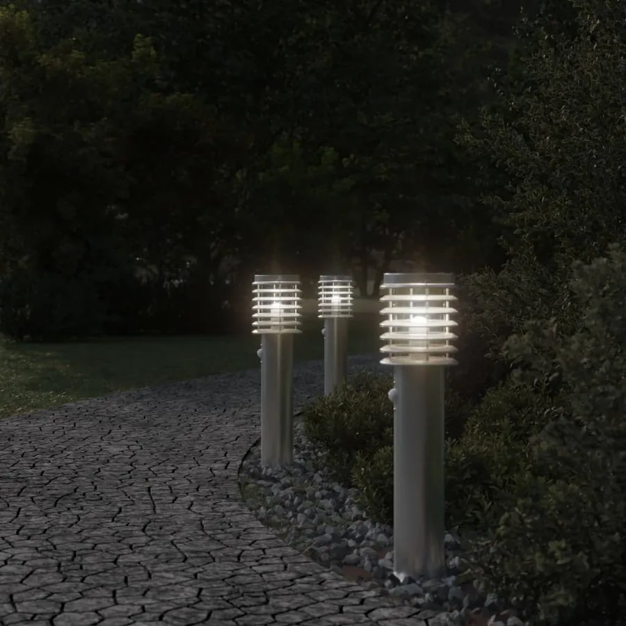 Lampadaires d'extérieur avec capteurs 3 pcs acier inoxydable - 3