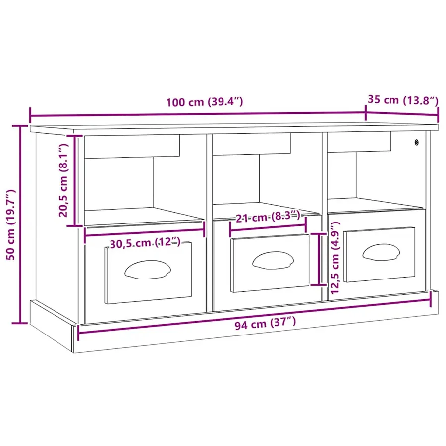 Meuble TV sonoma gris 100x35x50 cm bois d'ingénierie - 10