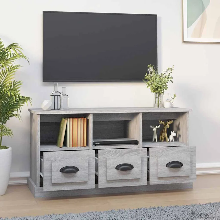 Meuble TV sonoma gris 100x35x50 cm bois d'ingénierie - 3