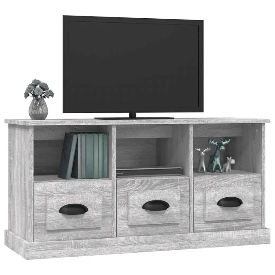 Meuble TV sonoma gris 100x35x50 cm bois d'ingénierie - 4