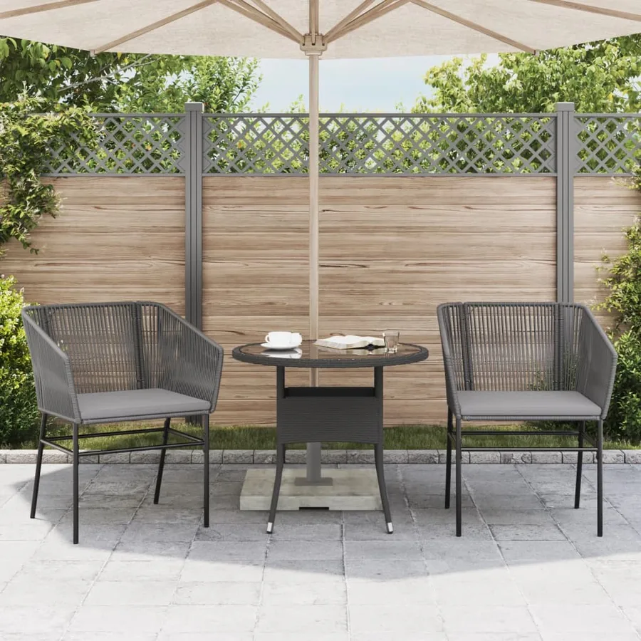 Chaises de jardin lot de 2 avec coussins gris résine tressée - 3