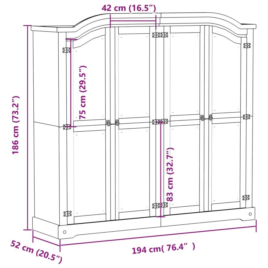 Garde-robe Corona 194x52x186 cm bois de pin massif - 9