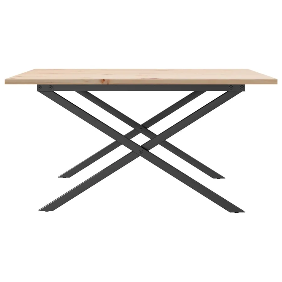 Table basse cadre en X 80x80x45 cm bois de pin massif et acier - 5