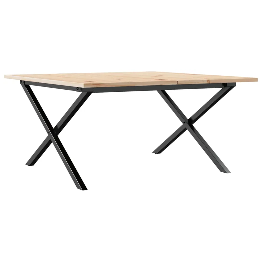 Table basse cadre en X 80x80x45 cm bois de pin massif et acier - 6