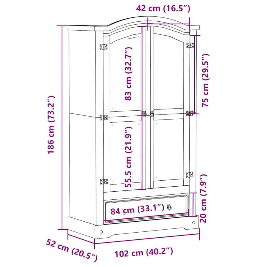 Garde-robe Corona blanc 102x52x186 cm bois de pin massif - 9