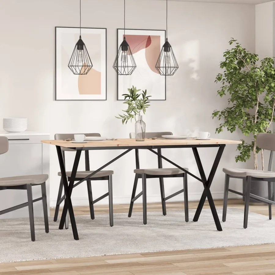 Table à manger cadre en X 140x80x75 cm bois de pin massif acier - 3