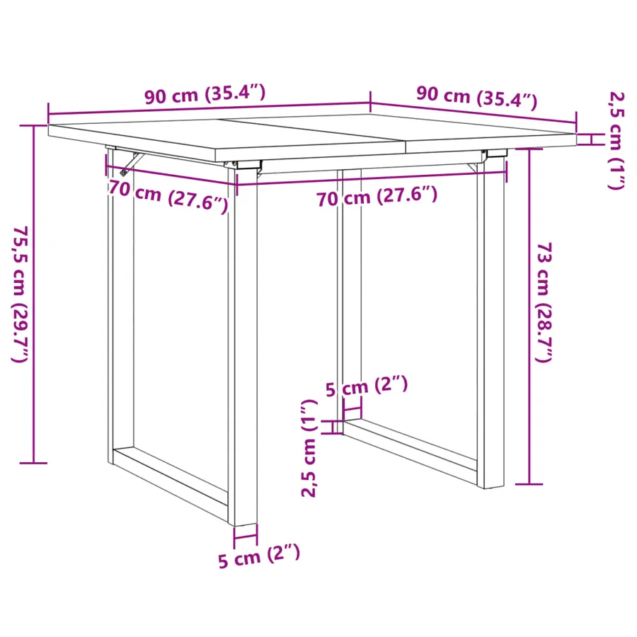 Table à manger cadre en O 90x90x75,5cm bois de pin massif acier - 10