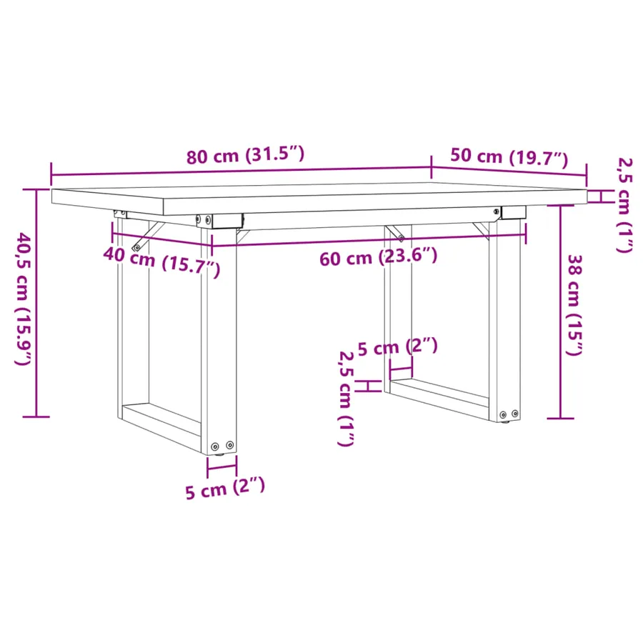 Table basse cadre en O 80x50x40,5cm bois de pin massif et acier - 10