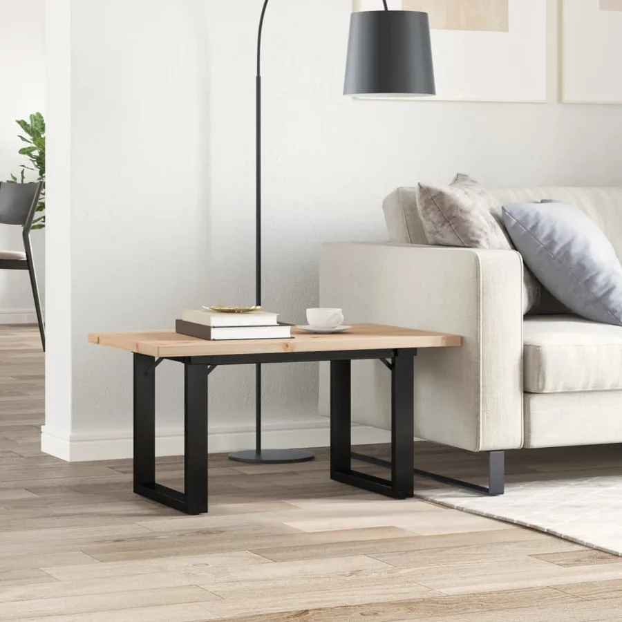 Table basse cadre en O 80x50x40,5cm bois de pin massif et acier - 3