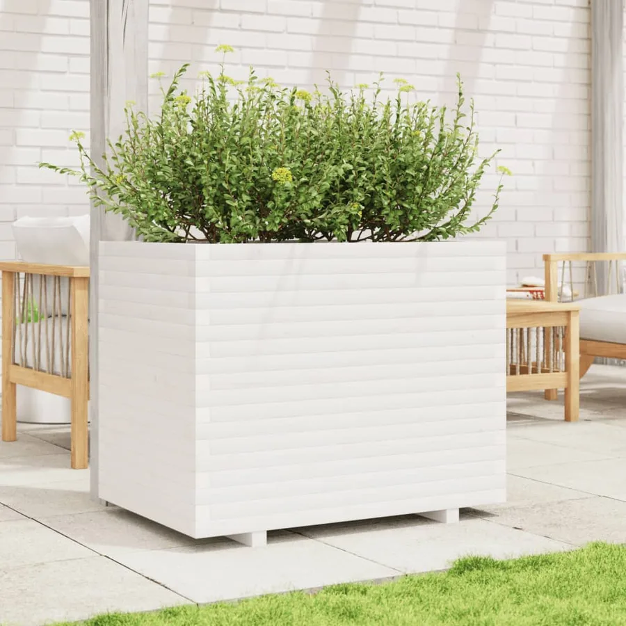 Jardinière blanc 90x60x72,5 cm bois de pin massif - 3