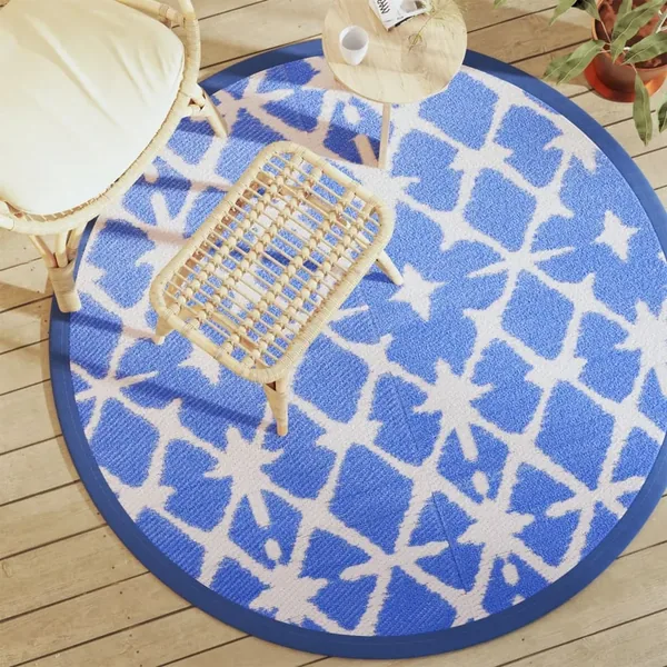Tapis d'extérieur ARAKIL bleu et blanc Ø160 cm PP