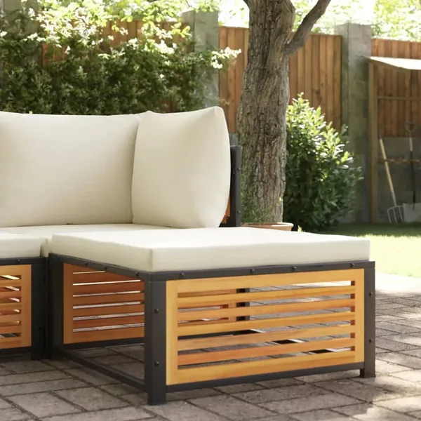 Tabouret de jardin avec coussin 68x68x30cm bois massif d'acacia