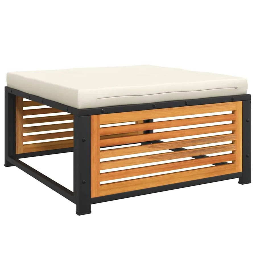 Tabouret de jardin avec coussin 68x68x30cm bois massif d'acacia - 7