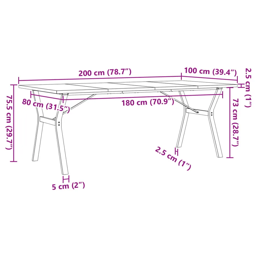 Table à manger cadre en Y 200x100x75,5 cm bois pin massif acier - 10