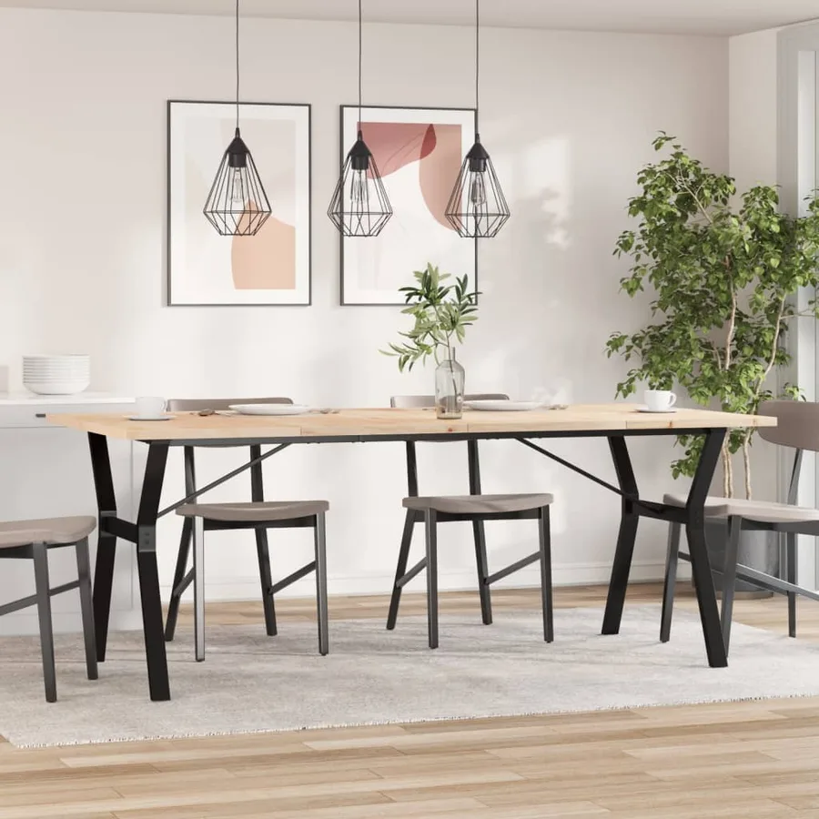 Table à manger cadre en Y 200x100x75,5 cm bois pin massif acier - 3