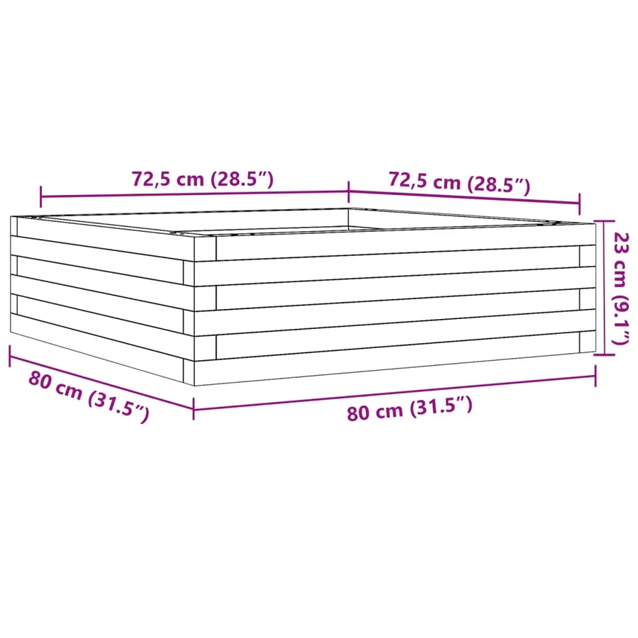 Jardinière cire marron 80x80x23 cm bois de pin massif - 10
