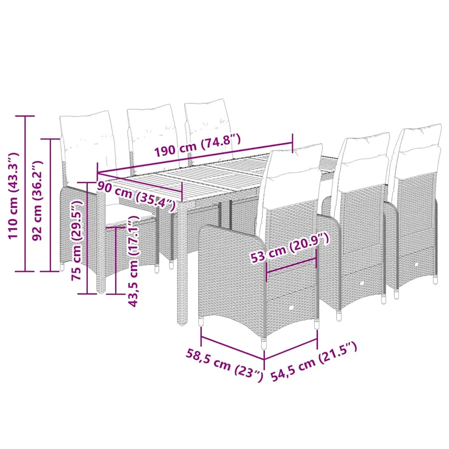Ensemble de bistro de jardin 9 pcs coussins noir poly rotin - 7
