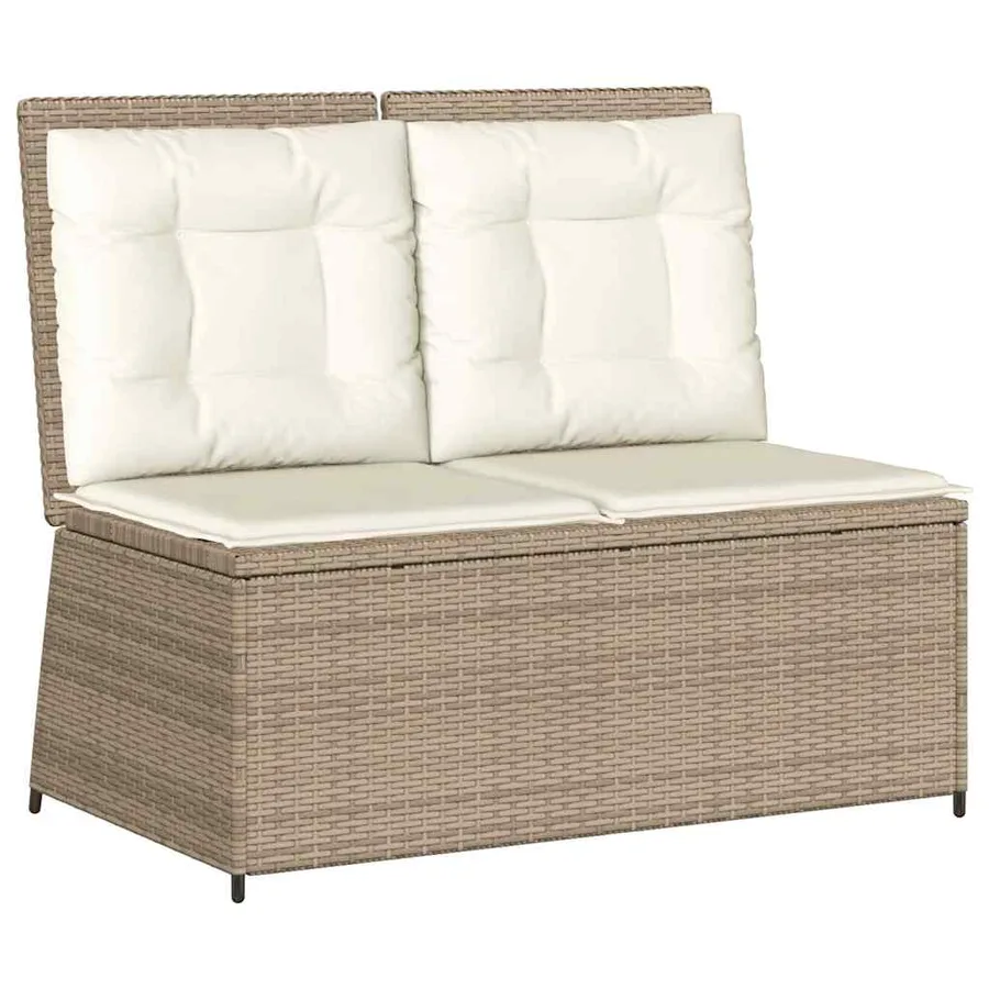 Banc inclinable de jardin avec coussins beige résine tressée - 2