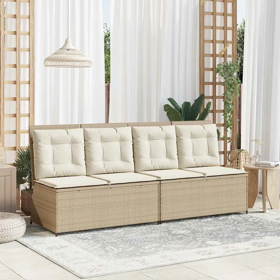 Banc inclinable de jardin avec coussins beige résine tressée - 3